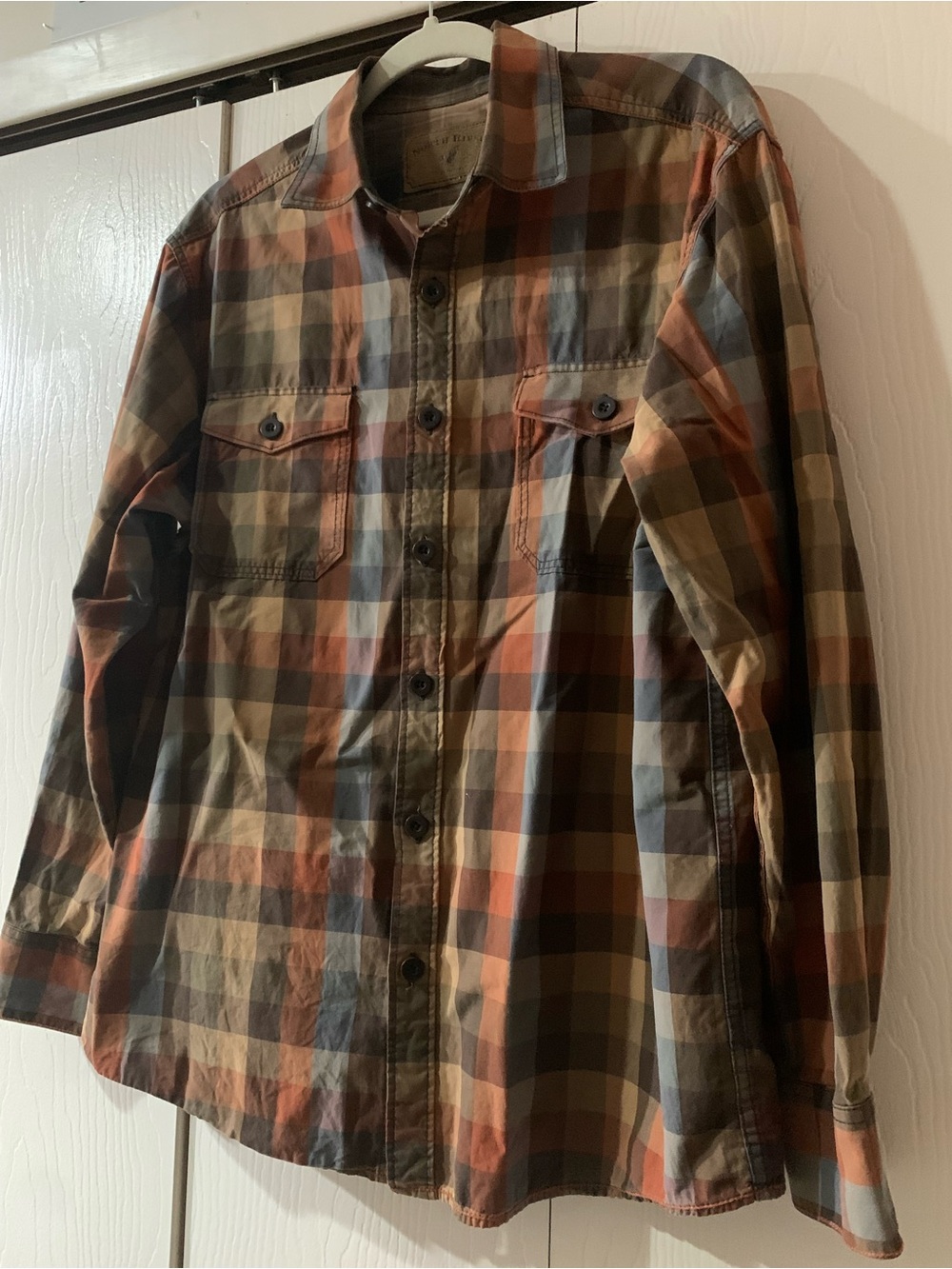 Men's Casual Plaid Button-Down Shirt - Rust, Tan & Blue